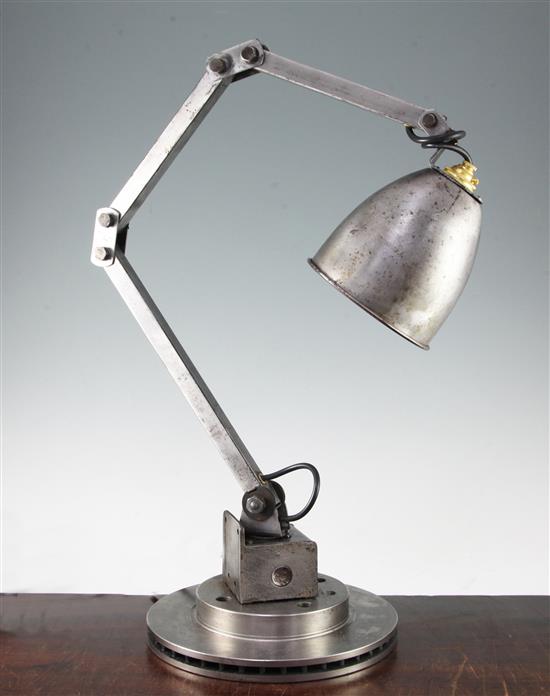 An Industrial angle poise lamp, base 9in.